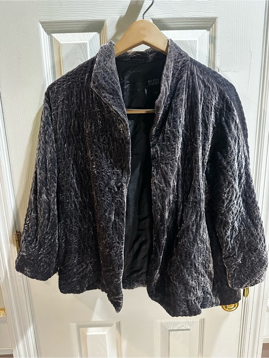 Eileen Fisher Jackets & Blazers - Eileen Fisher Quilted Velvet Lattice Open Front Jacket Crushed Gray 3/4 Sleeve S